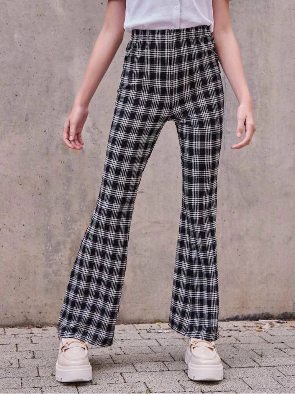 SHEIN Women’s Flare Leg Black & White Plaid Pants Size 12